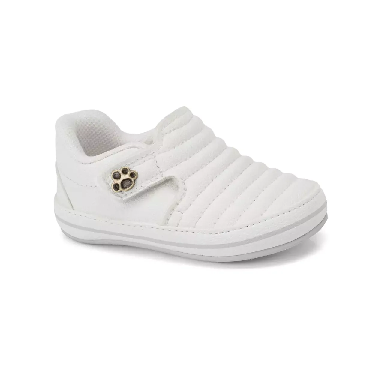 Tênis casual infantil branco Klin vista lateral para ajuste e conforto